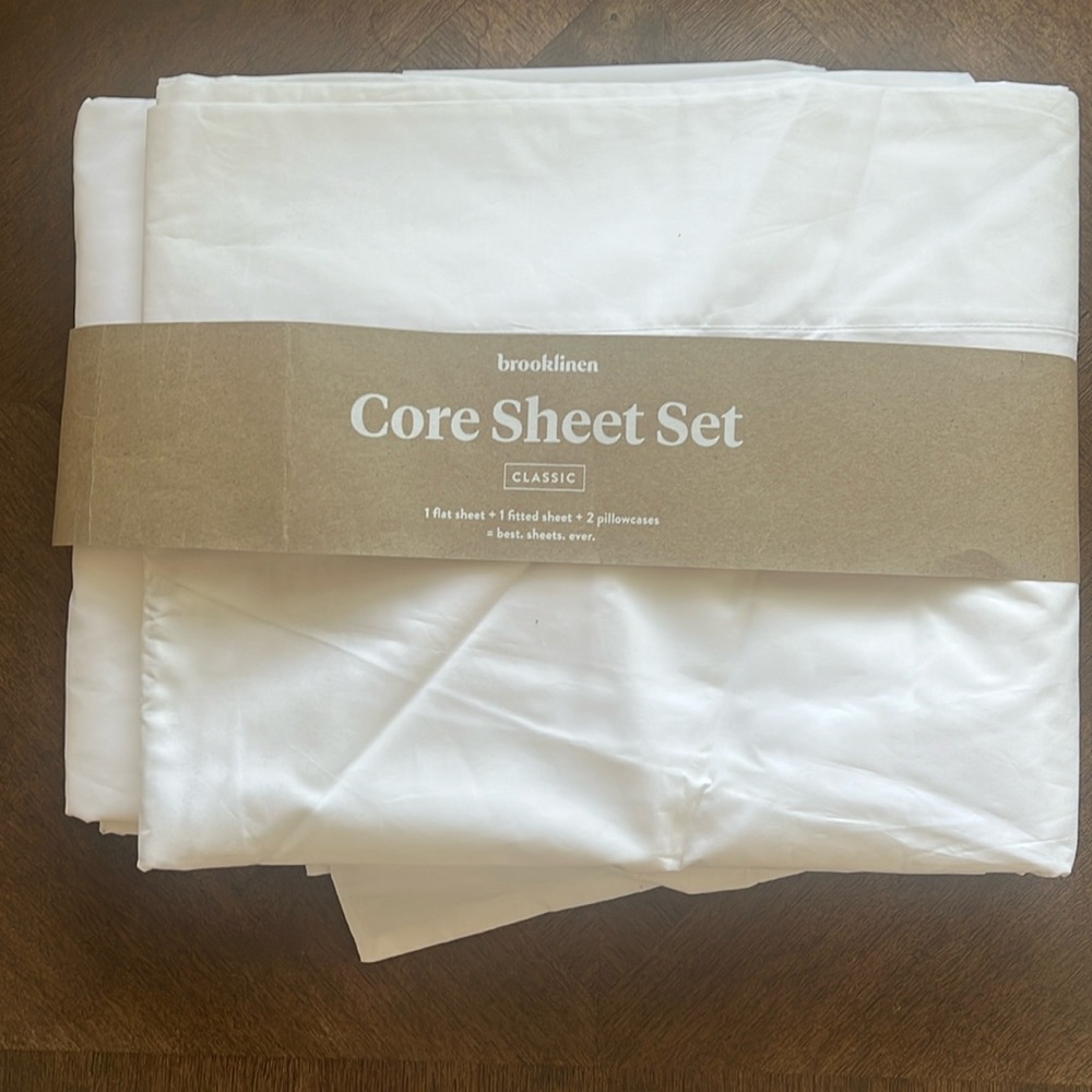 Brooklinen White Sateen 100% Cotton Sheet Set NEW